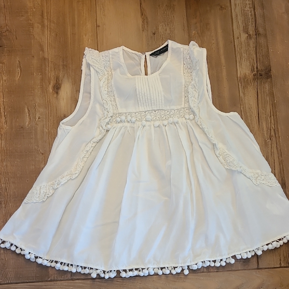 Zara Woman White Lace Detail Top